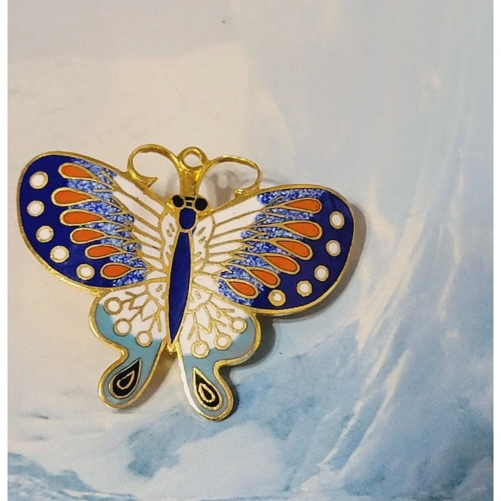 Vintage Multicolor Butterfly Brooch Enameled Gold Tone Figural Pin Jewelry